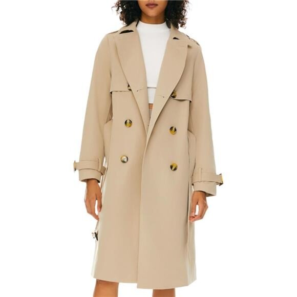 Women's 3/4 Length Double Breasted Trench Coat Lapel Jacket